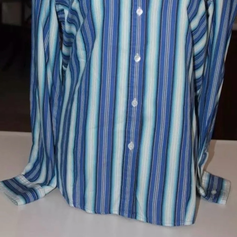 Jones New York Signature Striped Button Front Shirt XL Blue Black White - Picture 4 of 4